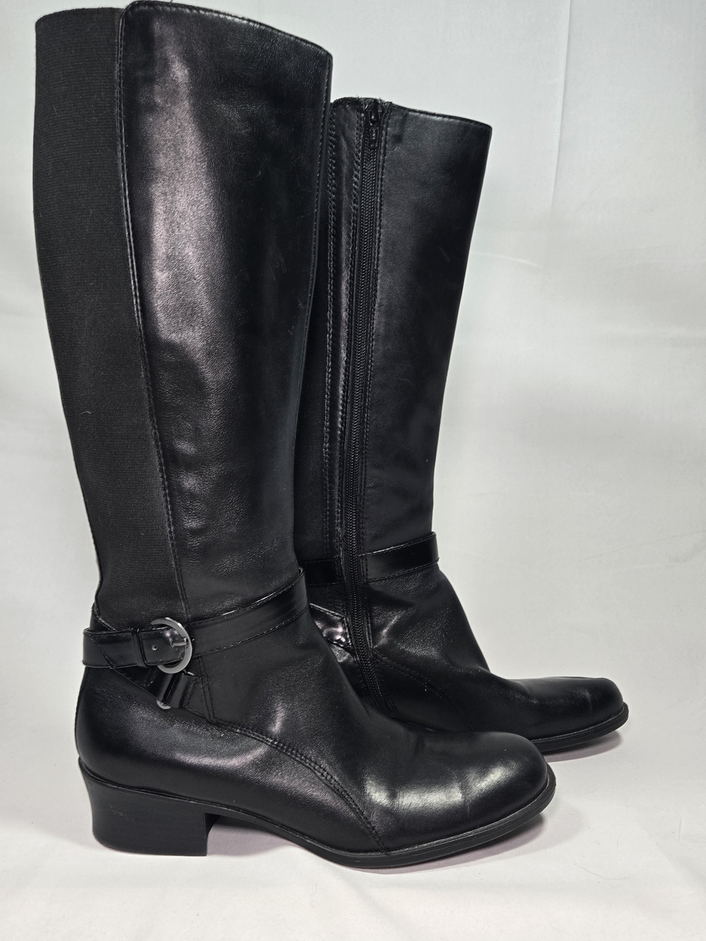 NATURALIZER Tall Black Leather Boots Women's 7.5 N Riding Stretch Equestrian
